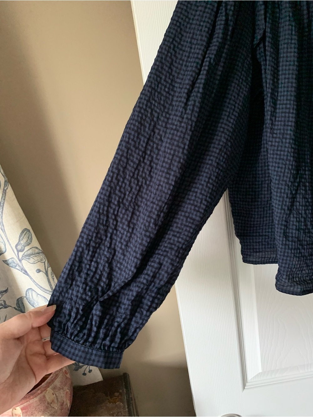 H&M Navy Button-Front Ruffle-Yoke Blouse - Picture 6 of 7